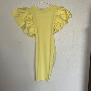 Zara Lemon Ruffle Sleeve Dress